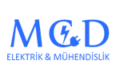 MCD Elektrik Mühendislik logosu, mavi renkli "MCD" harflerinden oluşuyor ve altında "Elektrik Mühendislik" yazısı yer alıyor, siyah bir arka plan üzerinde